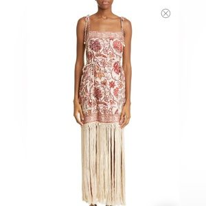 0P Zimmermann Vitali Paisley Print Tie Waist Fringe Linen Dress